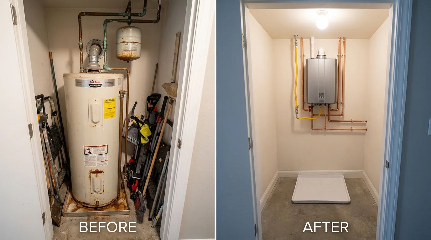 Tank water heater versus wall-mounted tankless unit comparison for Zebulon, NC homeowners