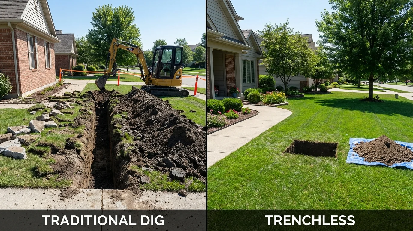 Trenchless sewer repair with minimal yard damage versus traditional excavation in Zebulon, NC